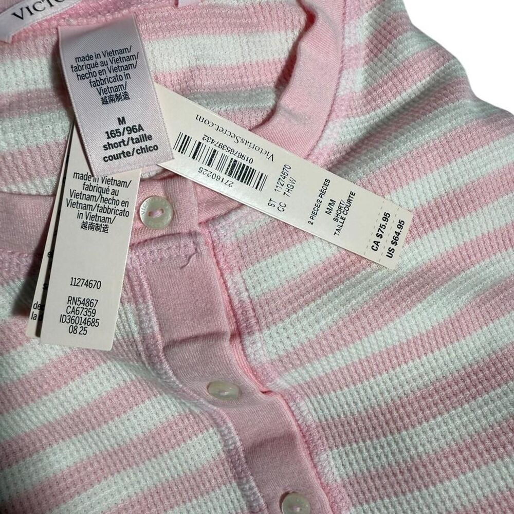 Victoria's Secret NEW pink striped Henley pajama set Size Medium | Cozy Fall PJs - Picture 6 of 12